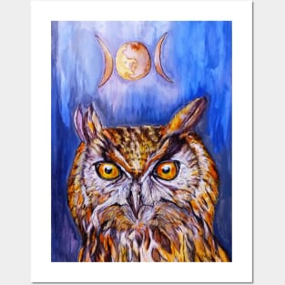 Beautiful Owl and Goddess Moon Posters and Art